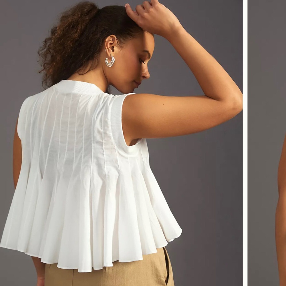 Anthropologie Ashish N Soni White Baby Doll Swing Top Poplin v neck cropped  1X - Picture 2 of 11